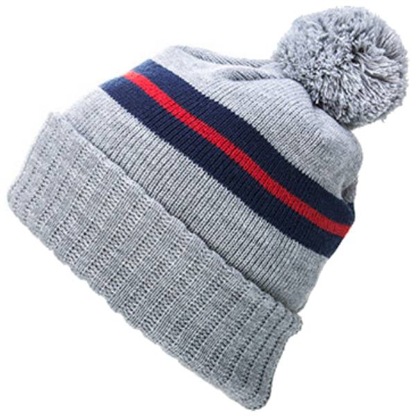 Preserve Captuer Headwear Acrylic Jacquard Pom Beanie - Grey/Navy/Red