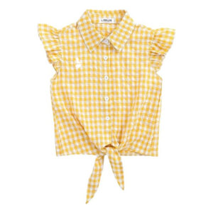 Preserve LIONJIE Girl's Sleeveless Tie Knot Blouse - Yellow Plaid