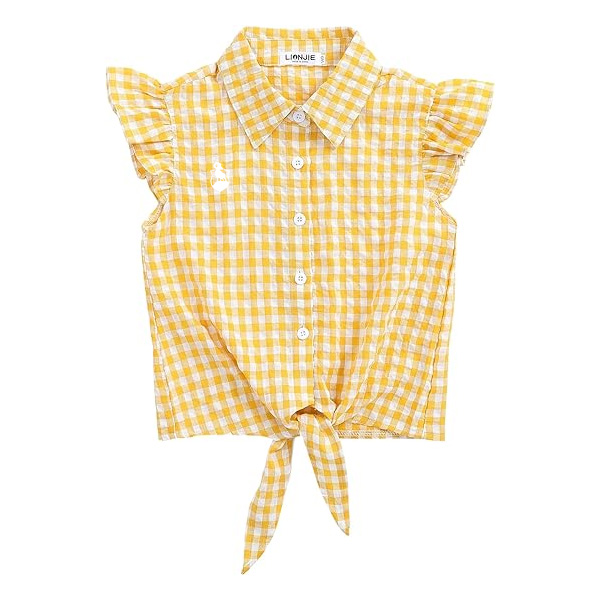 Preserve LIONJIE Girl's Sleeveless Tie Knot Blouse - Yellow Plaid